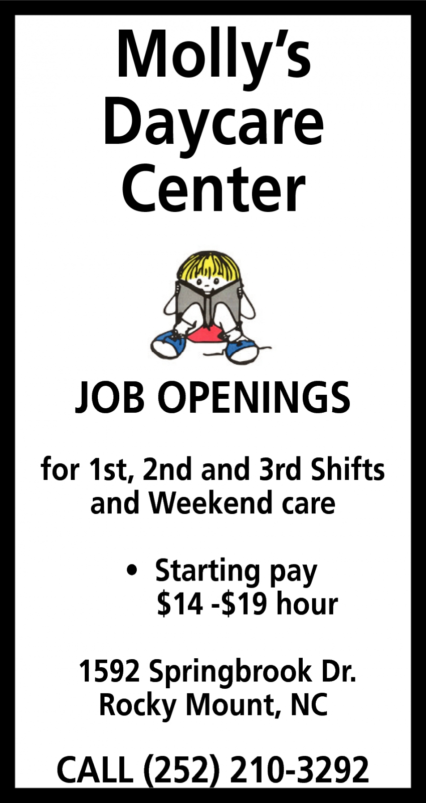 Job Openings, Molly's Daycare Center, Rocky Mount, NC
