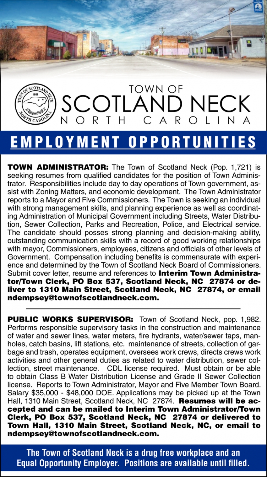 Public Works Supervisor, Town Of Scotland Neck