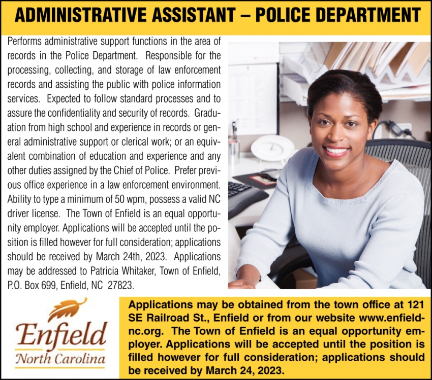 Administrative assistant enfield north carolina enfield nc